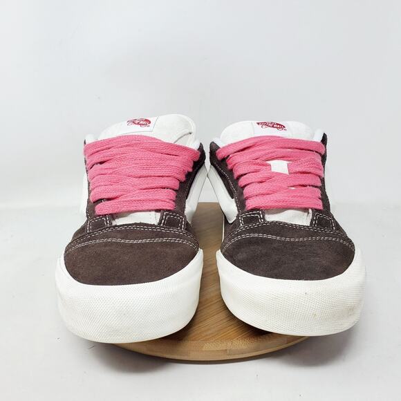 Vans Knu Skool Shoes Womens 10.5 Brown Suede Pink Laces Fat Tongue Skate Sneaker - Picture 3 of 13